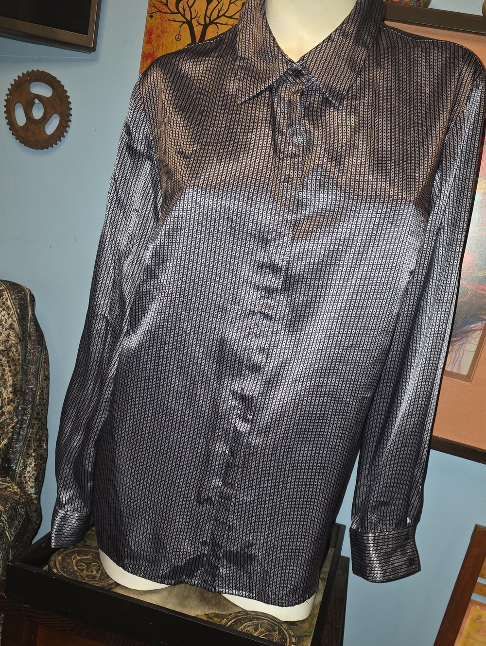 Norton McNaughton Women's Button-Down Shirt in Charcoal Stripe